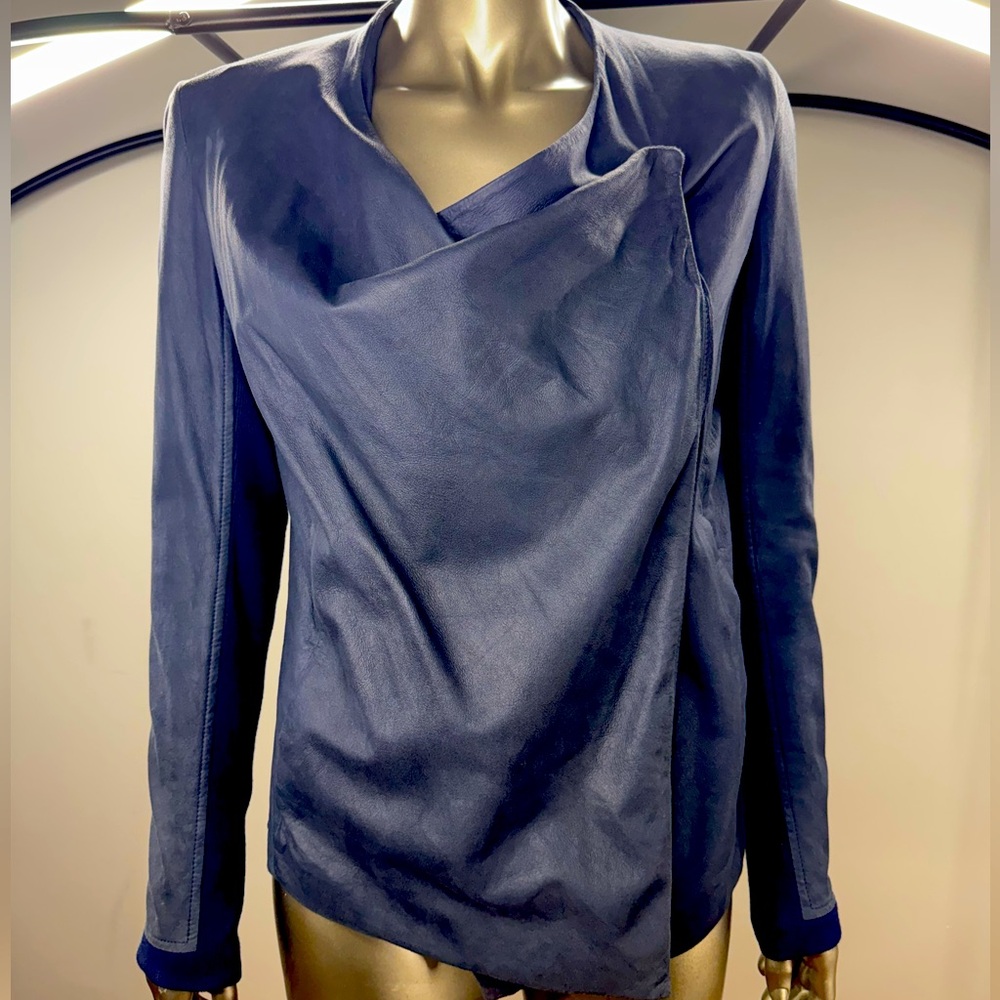 Helmut Lang Slate Blue Sheepskin Leather Wrap Jacket sz S